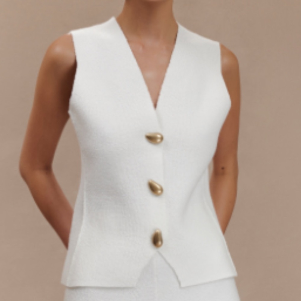 Malika Sleeveless Gold Button Vest - White